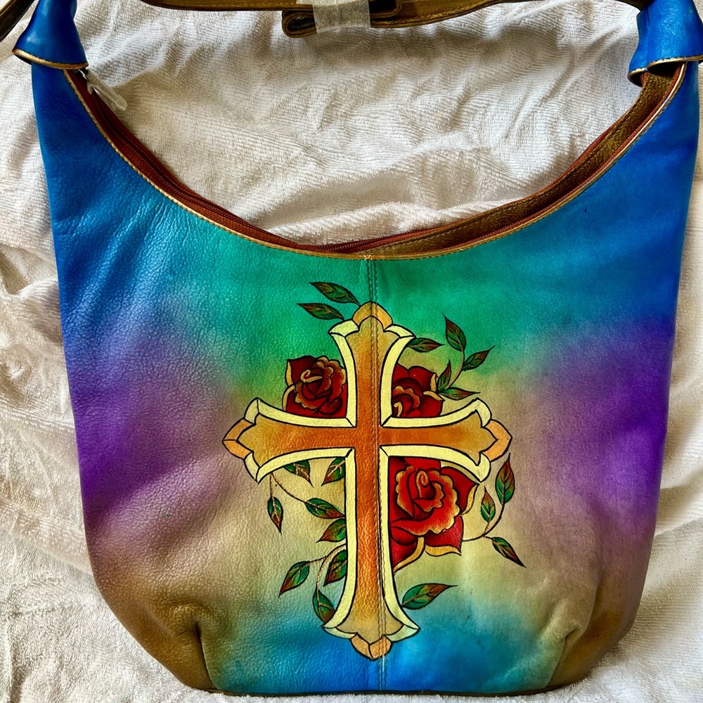 Beautiful Boho hand painted one of a kind Genuine Leather hand painted Purse